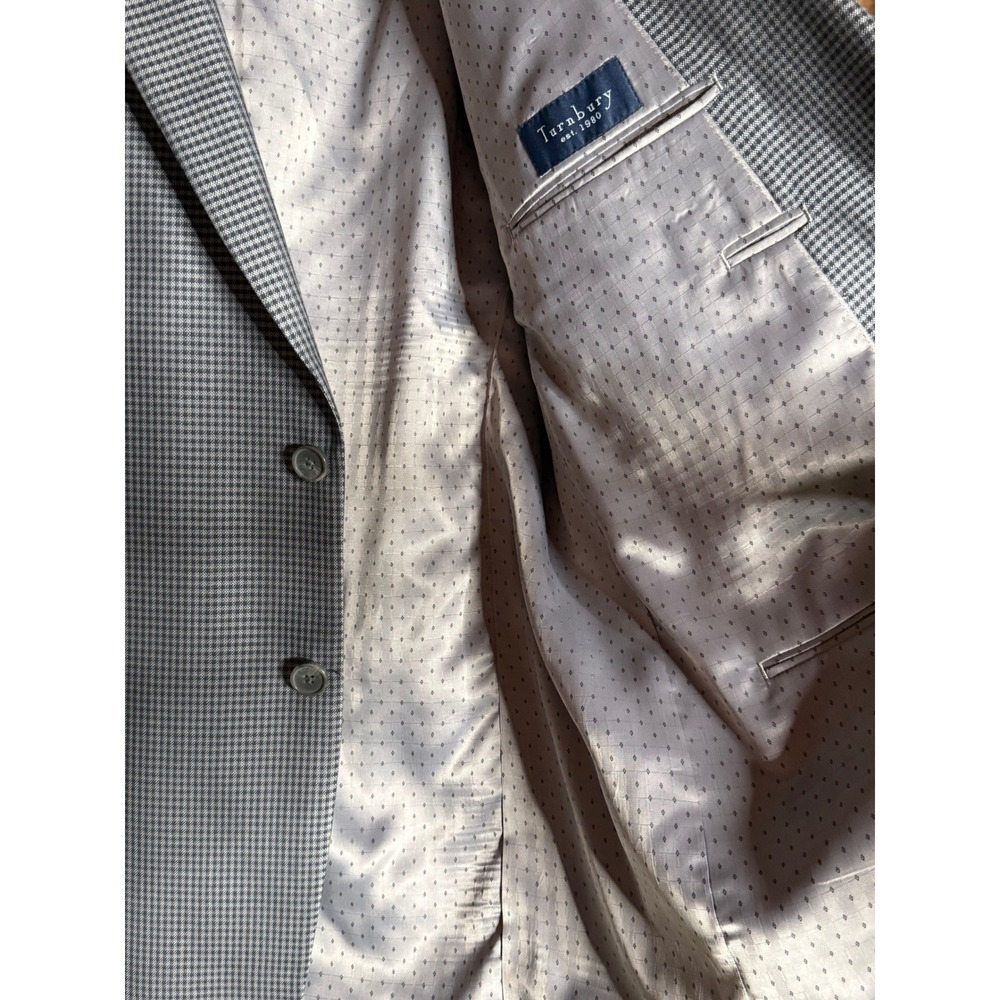Turnbury Mens‎ 48L Wool Silk Blend Blazer Grey Micro Houndstooth Sport Coat 48 L - Picture 5 of 10